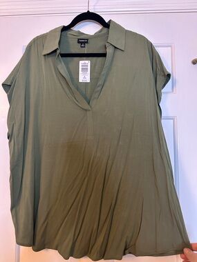 torrid Olive V-Neck Collared Tunic Blouse